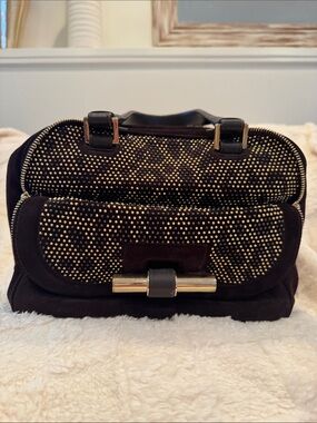 Jimmy Choo Brown Suede Satchel with Gold Stud Detailing
